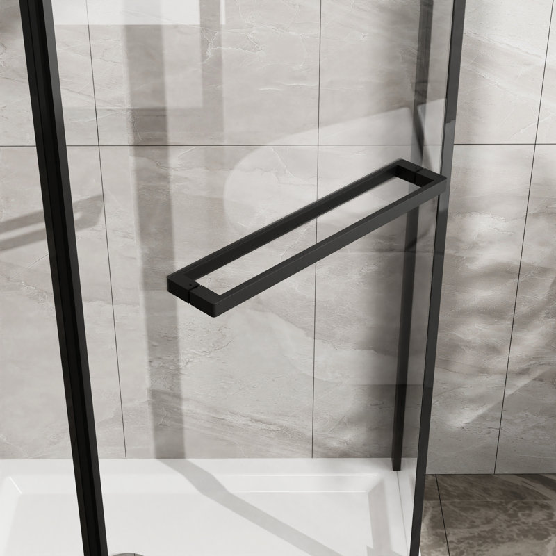 72 In. High -angle Shower - 36x36, Matte Black Finish, Clear Tempered Glass, 304 Stainless Steel Brackets Door 36x36x72 Black, Concrete Screws