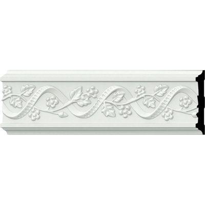 Endurathane Floral Chair Rail, 4 1/4"H x 3/4"P x 94 1/2"L, (8 3/4"Repeat), Factory Primed