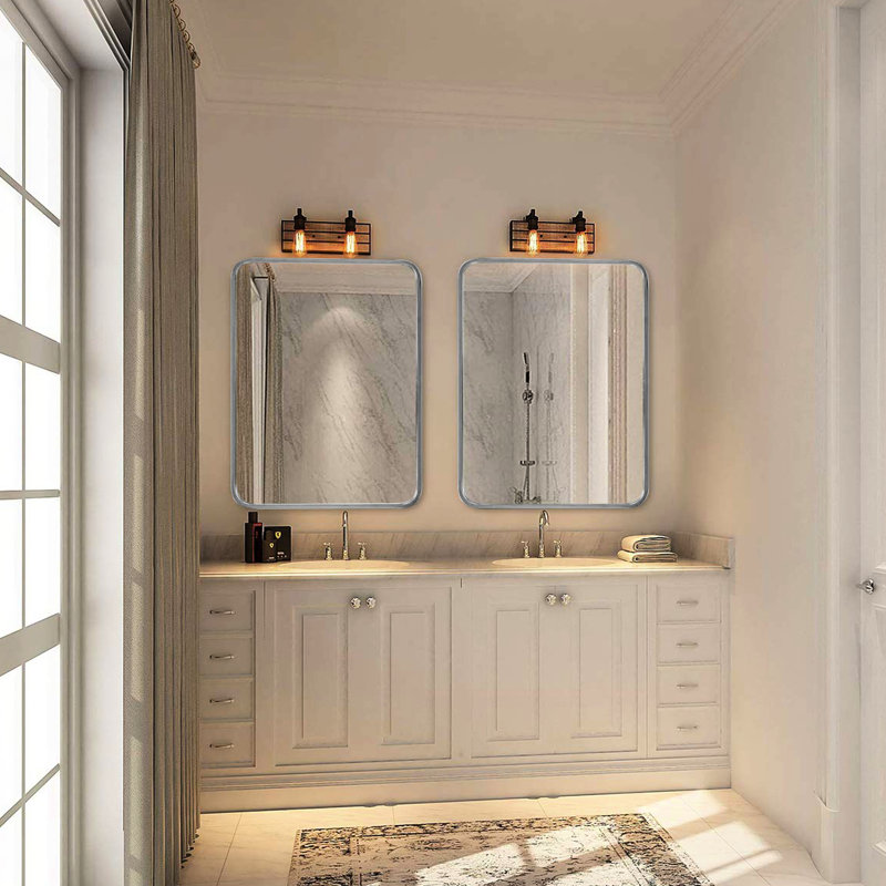 Miroir mural rectangulaire pour salle de bain - 22 x 30 pouces, finition argentée, miroir, protection incassable, crochets en aluminium renforcé, verre de 4 mm