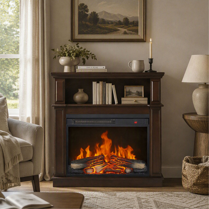 23 Inch Electric Fireplace Insert, Ultra Thin Heater with Log Set and Realistic Flame, Remote Control with Timer and Overheating Protection