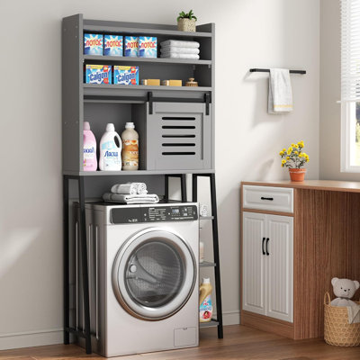 Over The Toilet Storage Cabinet, Bathroom Storage Cabient With Sliding Doors, Bathroom Storage Shelf Organizer With Adjustable Shelf And Anti-Tip Devi