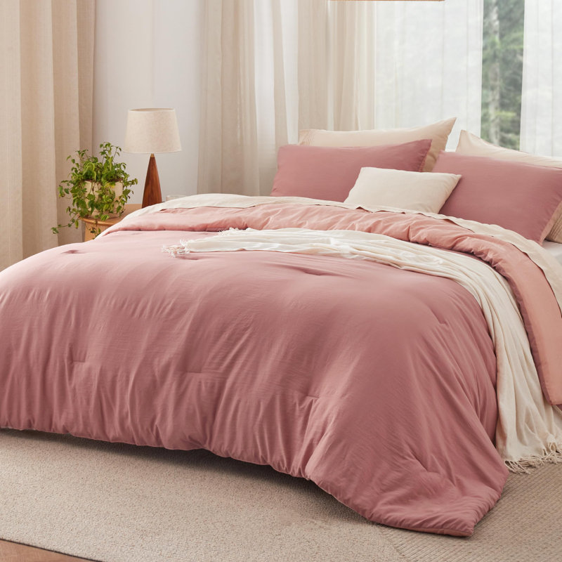 Bedsure Reversible Prewashed Comforter Set, Twin Comforter + 1 Standard Pillowcase, White/Gray