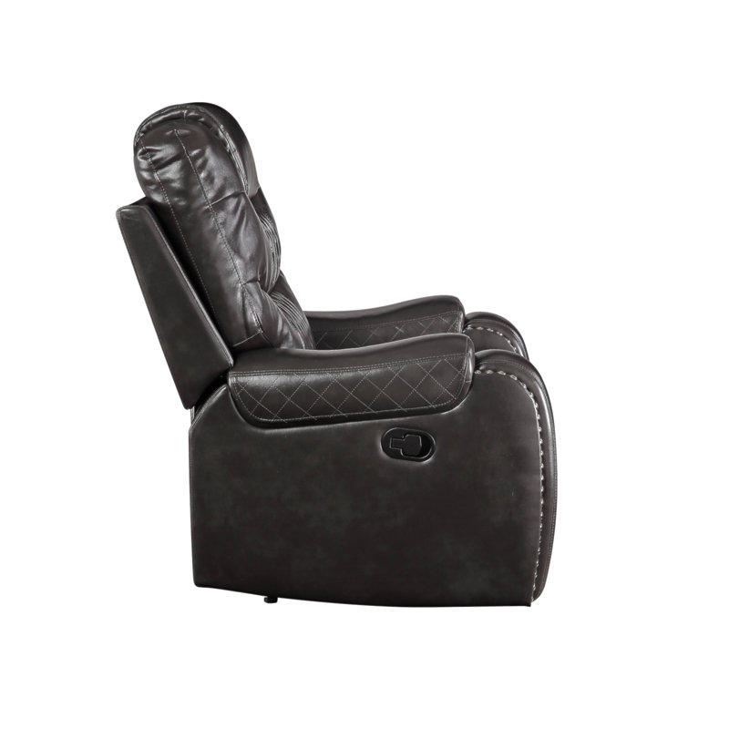 Braylon Magnetite Synthetic Leather Recliner Loveseat With Cupholder Console