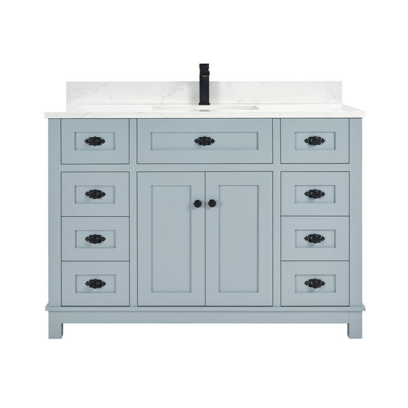 48" Cadet Finish Solid Wood Sink Vanity  With 1' Artificial Stone Top, Black, Cadet