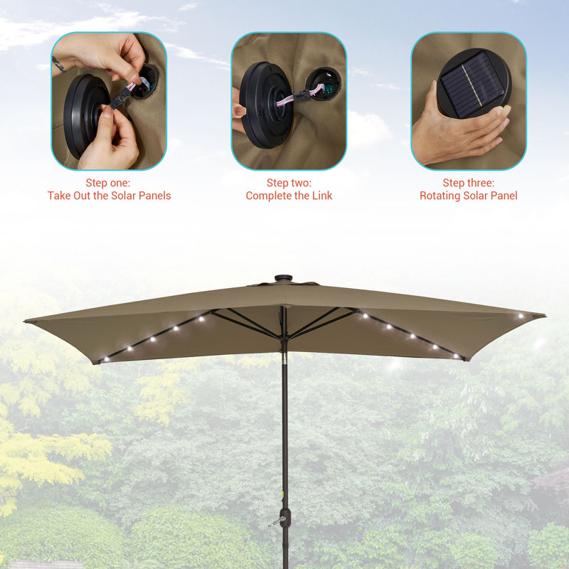 Parasol de marché rectangulaire éclairé 120 po x 78 po Dorando, Taupe