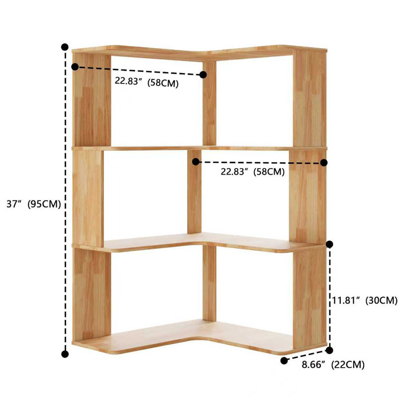 57.9cm W Corner Bookcase, (3 Shelves) 94cm H x 57.9cm W x 57.9cm D