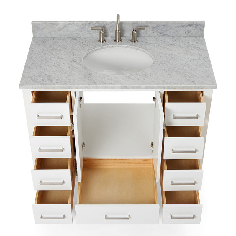 Ensemble de meuble-lavabo simple Flynt, Oval, Blanc / nickel brossé, L 43 po