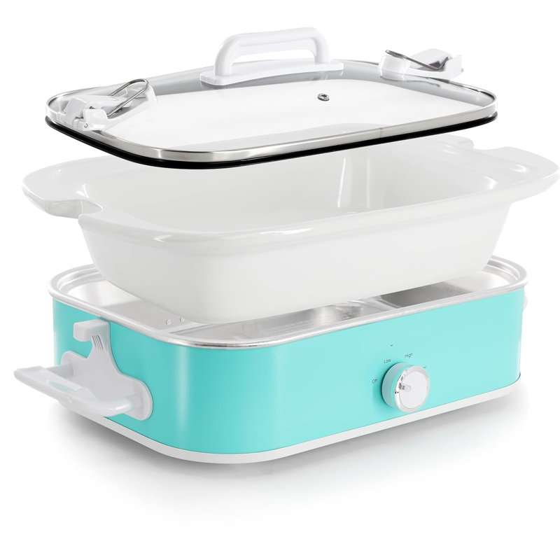 Mijoteuse de 3,5 pintes avec couvercle verrouillable, pot allant au four et 3 réglages de chaleur, Turquoise