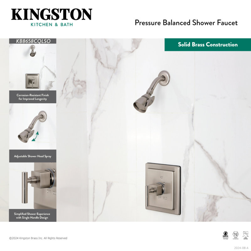 Robinet de douche à pression équilibrée à poignée simple Kingston Brass Claremont, Laiton poli
