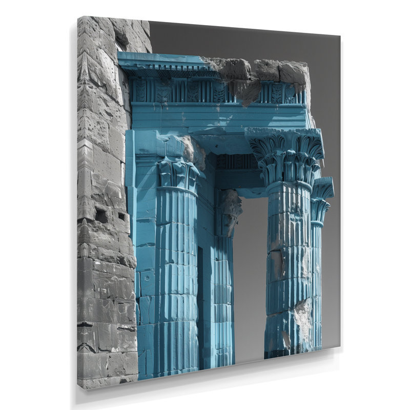 Bleu, gris, intemporel, trésor romain - Monument, art mural, salon, Toile tendue, H 16 po x l 32 po