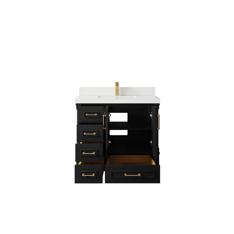 Aberdeen X P 22 po Meuble-lavabo de salle de bain central D avec quartz Calacatta Laza, Noir / or brossé