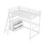 Lit mezzanine en métal et bois avec bureau et tablettes, deux tiroirs intégrés