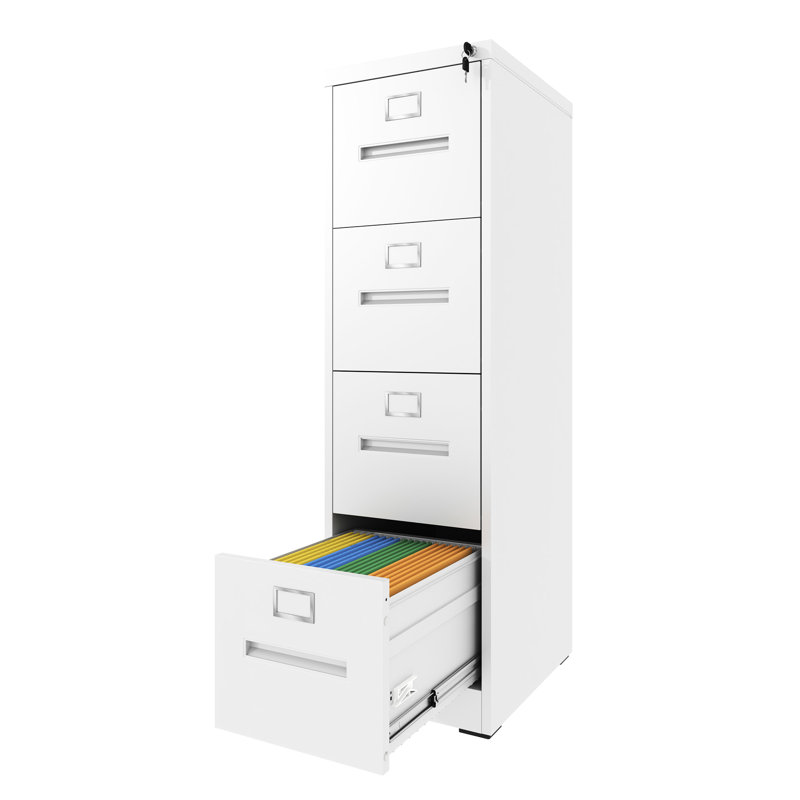 Metal 4 Drawer File Cabinet For Office And Home, A4/Legal/Letter Size, High Security Lock, Adjustable Rods, Video Guide Assembly