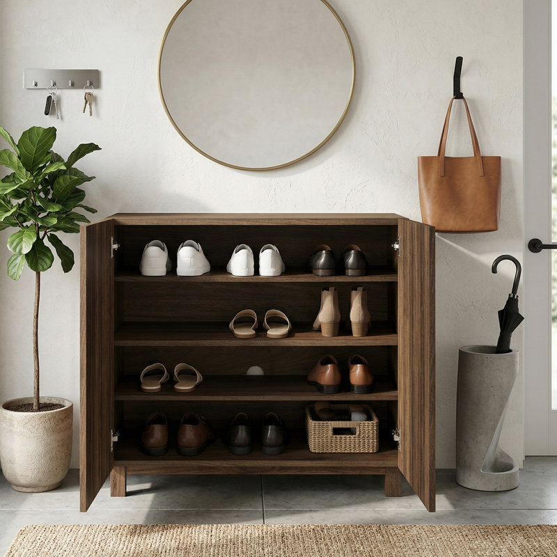 Armoire de rangement pour chaussures avec tablettes réglables Beatriz, Noyer