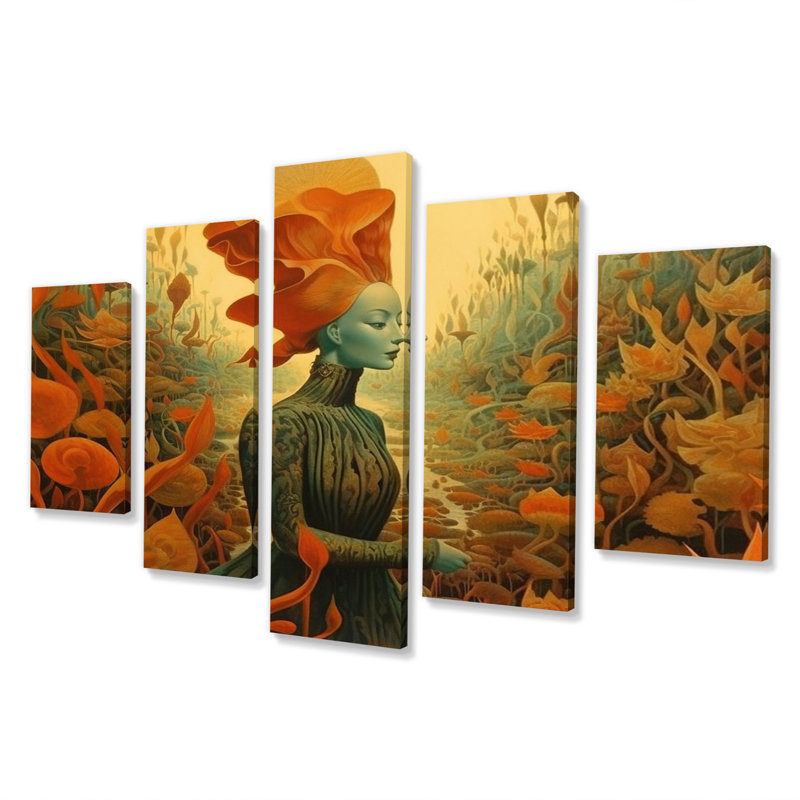 «Goddess Dreams In Retro Colors IV», reproduction d'art sur toile tendance - 5 panneaux