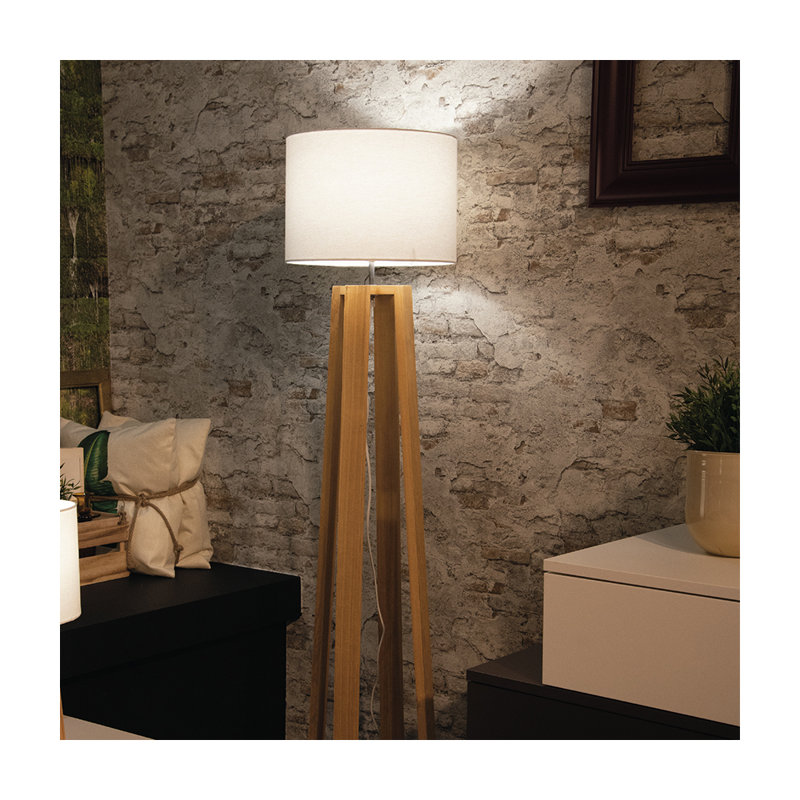 Caneshia 165cm Wood Tripod Floor Lamp