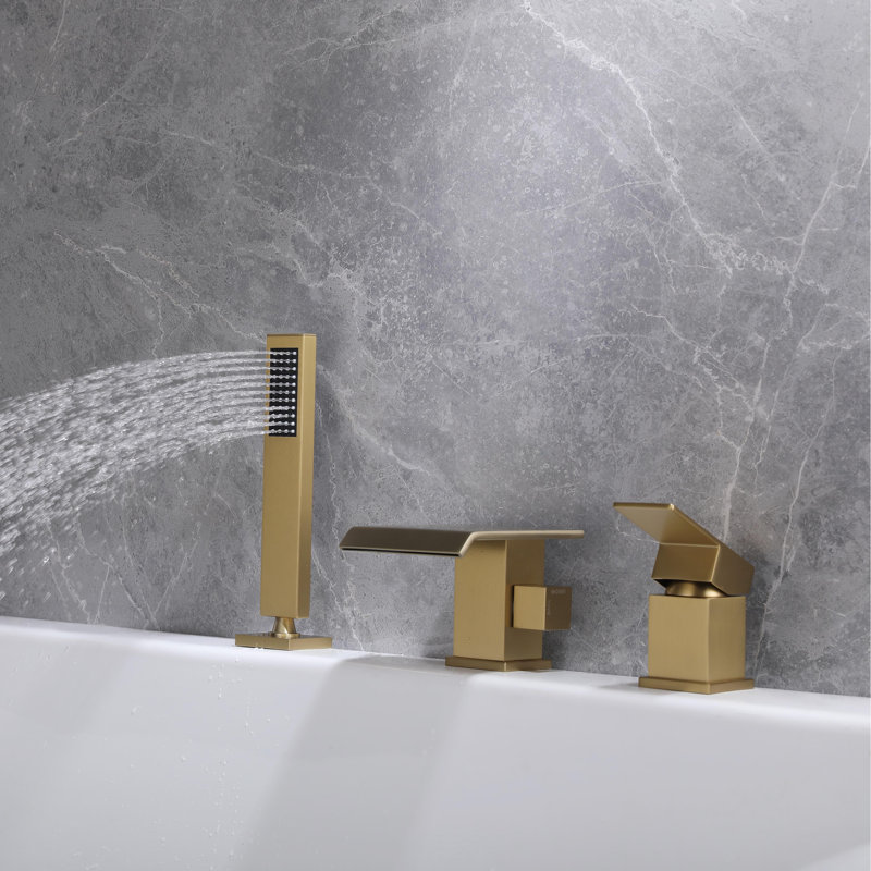 Robinet de salle de bain double usage en cuivre Jk avec valve de distribution d'eau et tuyau d'entrée, traitement de surface or brossé