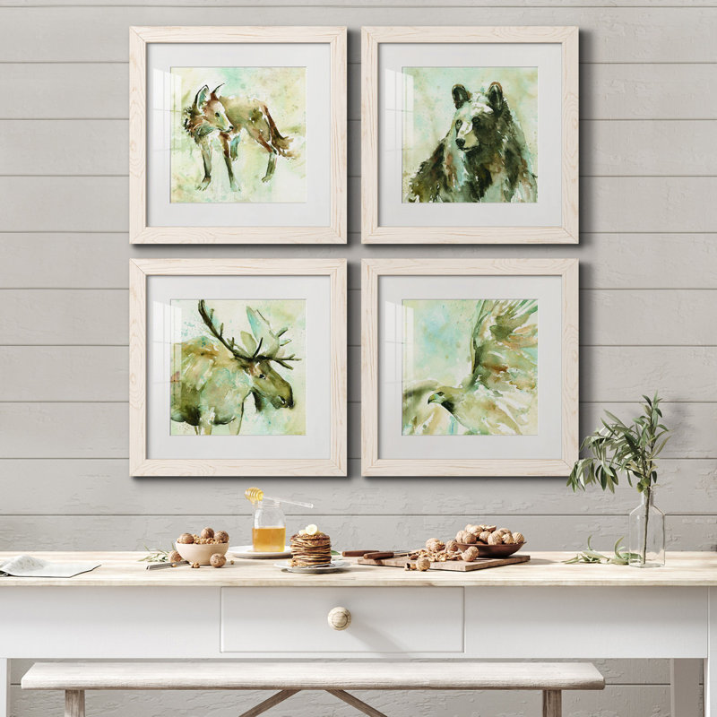 On Second Thought - Ensemble de 4 peintures sur toiles encadrées, H 27,5 po x l 110 po x P 1,5 po, Toile blanche encadrée