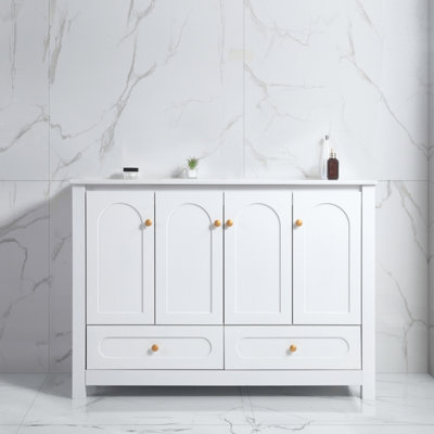 48" Single Freestanding Bathroom Vanity with 3 Cabinets, 2 Drawers, and Ceramic Basin