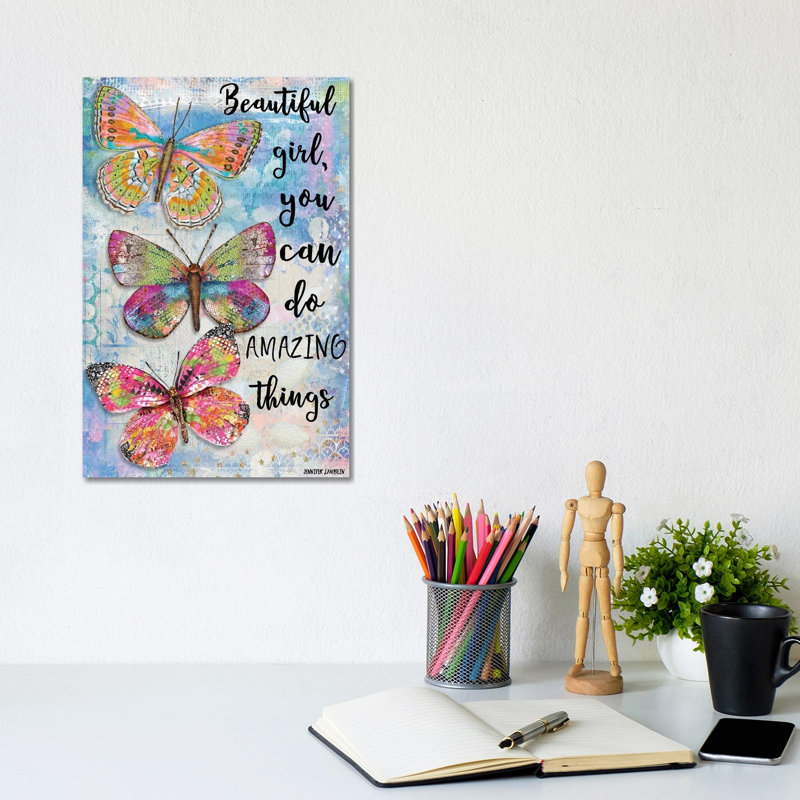 Beautiful Girl Butterfly Trio by Jennifer Lambein - Gallery-Wrapped Canvas Giclée on Canvas, 20.32 cm H x 30.48 cm W, Canvas