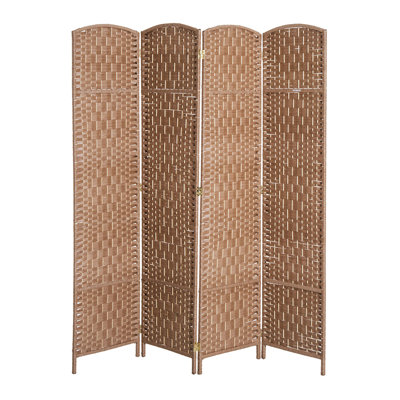 6' Tall Wicker Weave 4 Panel Room Divider Privacy Screen - Natural