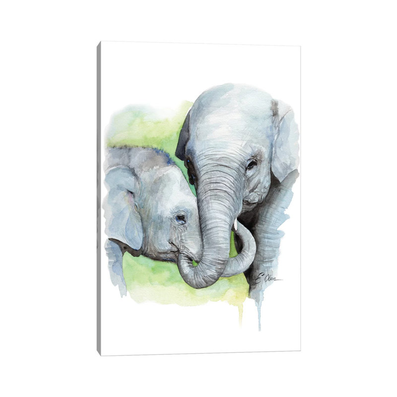 Mother And Baby Elephants II by Watercolor Luv - Wrapped Canvas Painting, 66.04 cm H x 45.72 cm W