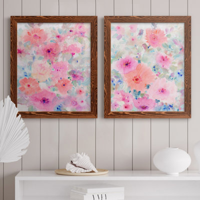 «Bright Floral Design I», ensemble de 2 peintures sur toile encadrées