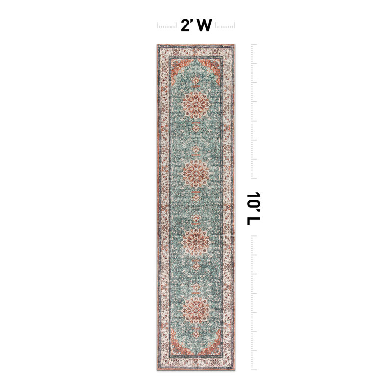 Tapis traditionnel lavable antidérapant à médaillon traditionnel, Tapis de couloir 2 pi x 10 pi