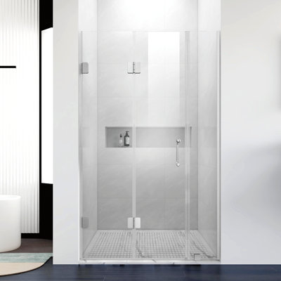 UKH10 41-1/2 in. to 42-3/8 in. W X 80 in. H Frameless BI-Fold Shower Door with U-Chanel and 3/8 in. (10mm) Clear Glass in Brushed Nickel