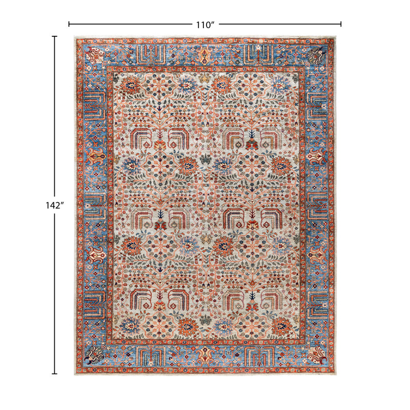 Tapis unique noué à la main gris Raffin de 9 pi 2 po x 11 pi 10 po Raffin