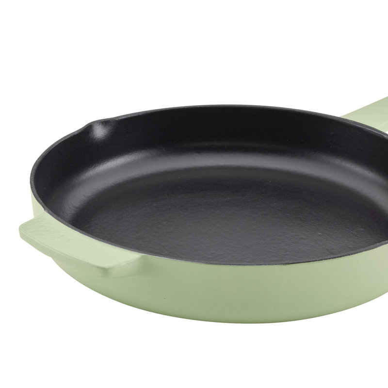 KitchenAid Enameled Cast Iron Induction Skillet with Helper Handle and Pour Spouts, 12 Inch, Green