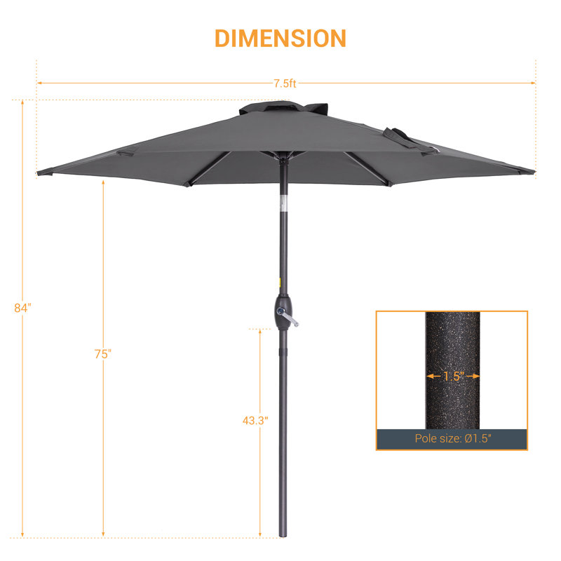 Parasol de marché hexagonal de 7,5 pi Ricki, Cool Grey