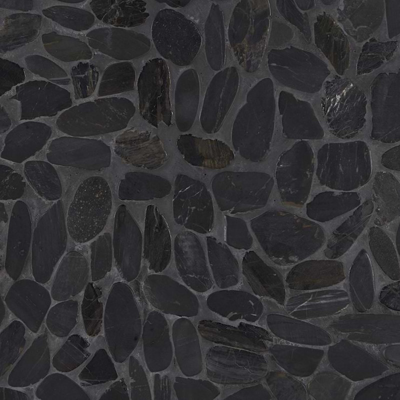 Cobblestone Motley Brown Sliced Pebble Honed Mosaic Tile, Black Sliced