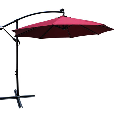 Parasol d'extérieur 10 pi avec panneau solaire - 8 nervures, imperméable, manivelle, base croisée pour la cour arrière, terrasse, piscine et patio