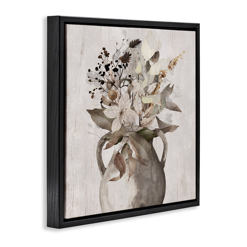 «Rustic Cottage Bouquet», art par Val Rhodes, H 18 po x l 18 po, Cadre flottant noir de jais