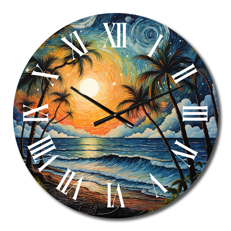Horloge murale en métal Beach Tropical Vibes Pointillism I, Moyenne