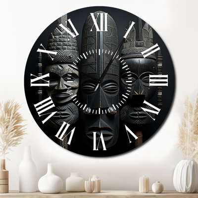 African Mask - African American White Face Wall Clock