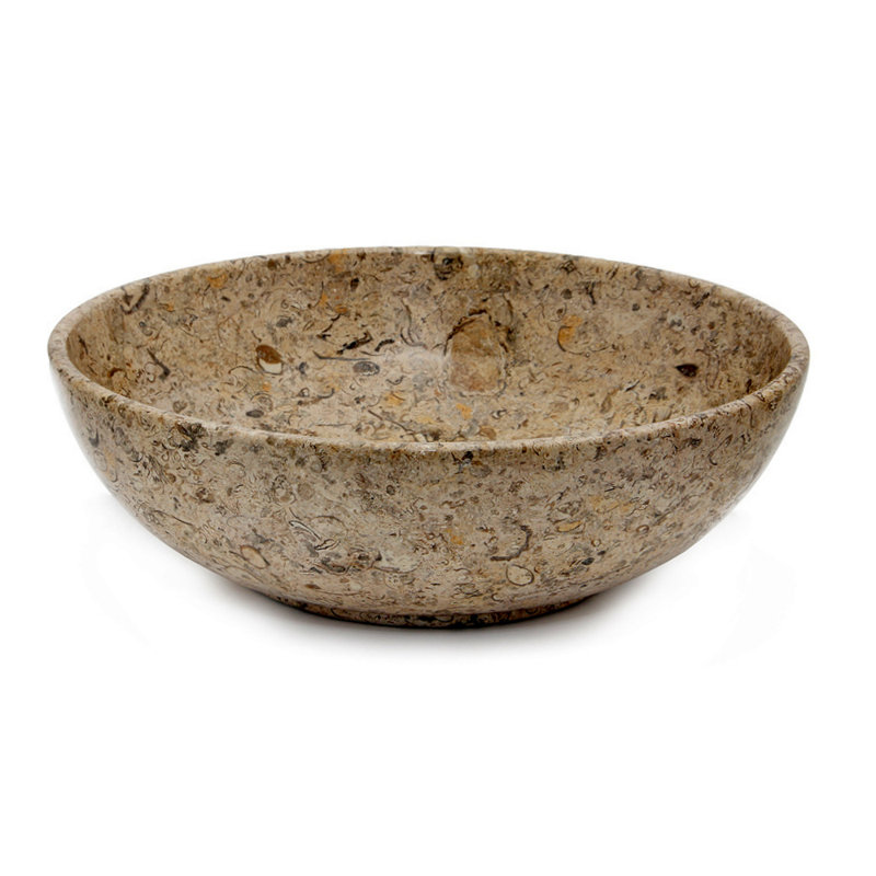 Bol décoratif contemporain en pierre 12 po Ranson, Pierre fossilisée beige