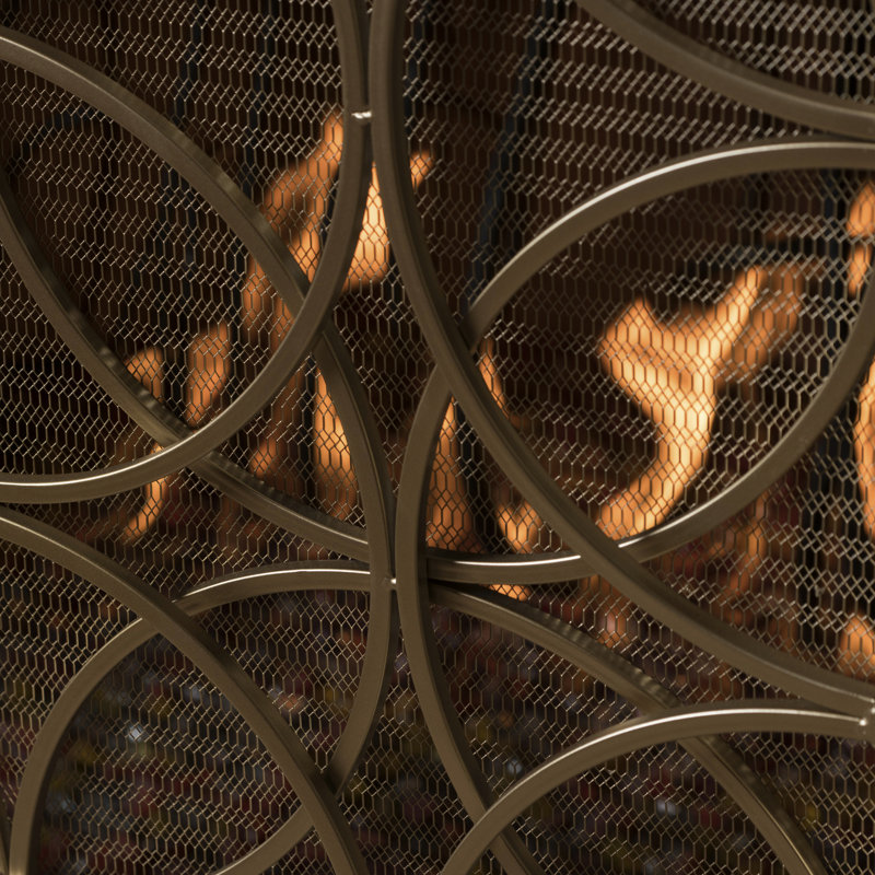 Sophisticated Iron Fireplace Barrier, Pattern Overlap, Single, Gold Modern Protector,