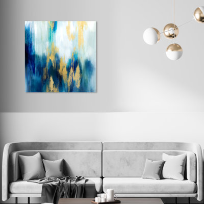 Abstrait or pluvieux, bleu moderne et contemporain - reproduction d'art