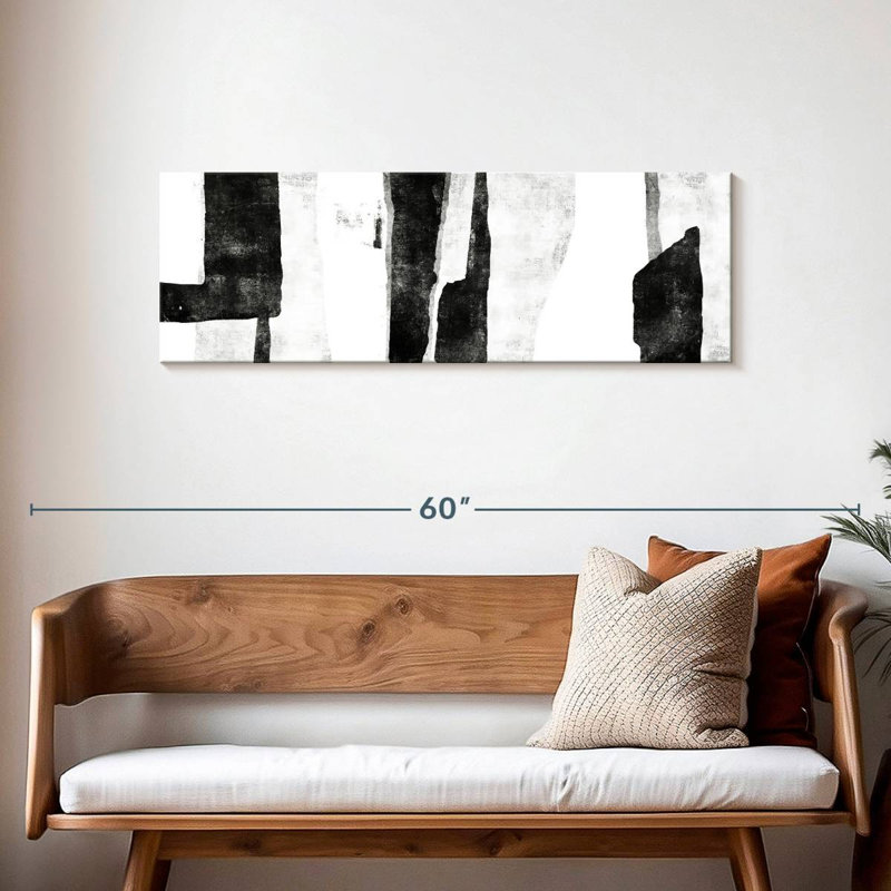 Blanc à noir abstrait II, H 15 po x l 45 po x P 1,25 po