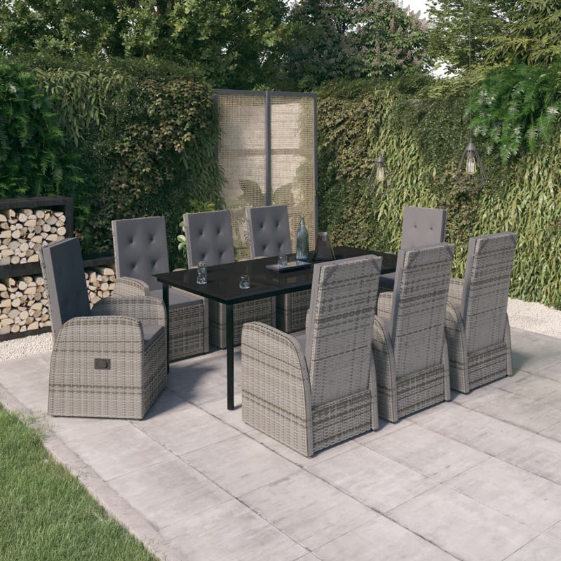 Rectangular 8 - Person Lounge Dining with Cushions, Black