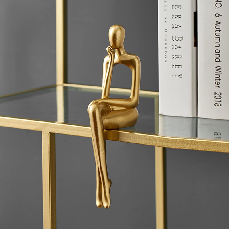 Gold Statue Home Decorations For Living Room,Shelf Decor Modern Bookshelf Decor Figurines Desk Sculpture Table Decor 3 Piece