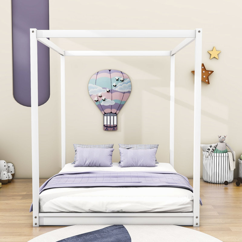 Sirard Wood Platform Bed with Slats, White, Queen