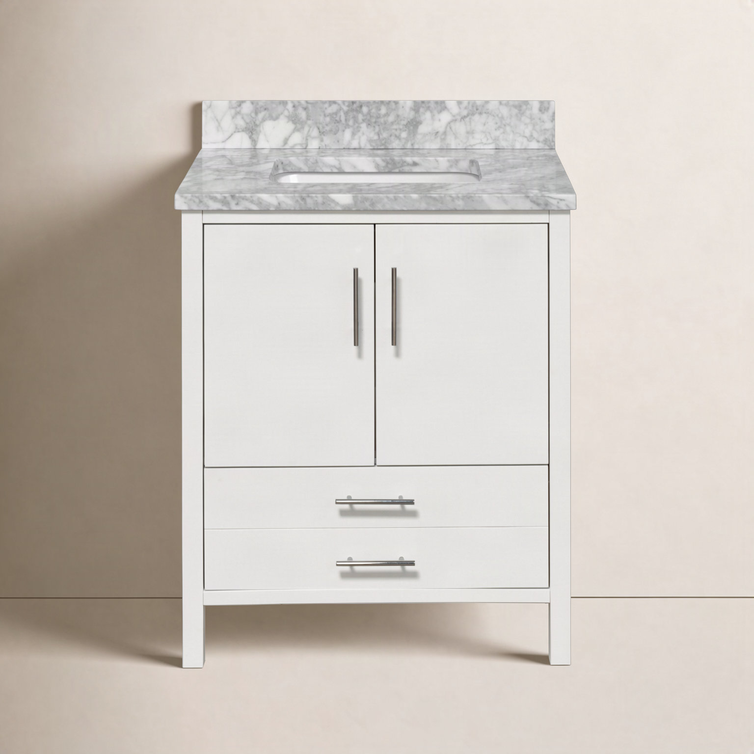 Kiara 30'' Single Bathroom Vanity, White, Carrara Marble