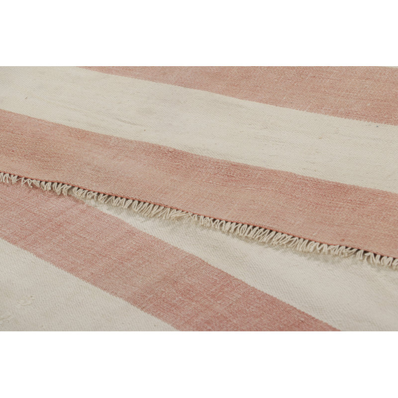 Rug & Kilim’S Contemporary Dhurrie Rug With Pink And Cream White Stripes