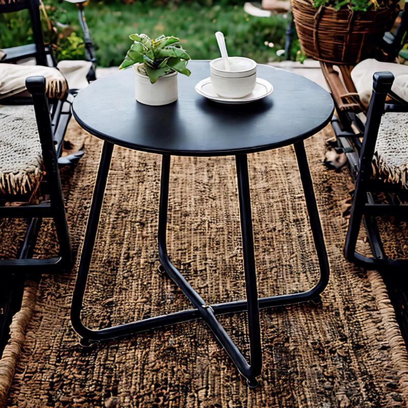 Table d'appoint d'extérieur ronde de 45 cm (18 pouces) avec pieds réglables, idéale pour balcon, terrasse ou piscine. Couleur : noire.
