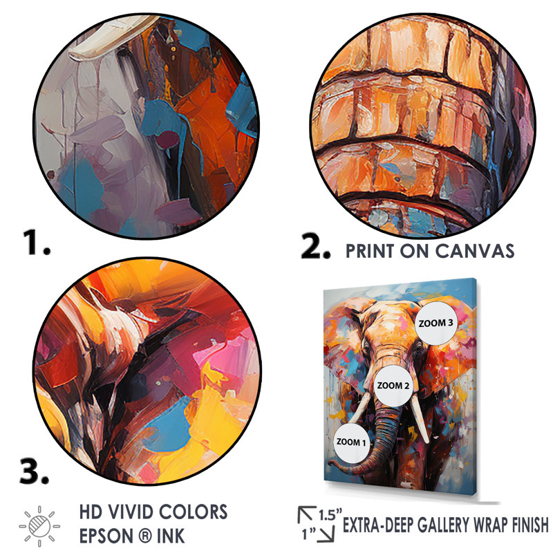 Tales of the Colorful Elephant Pack sur toile, Cadre flottant doré, H 32 po x l 16 po x P 1 po