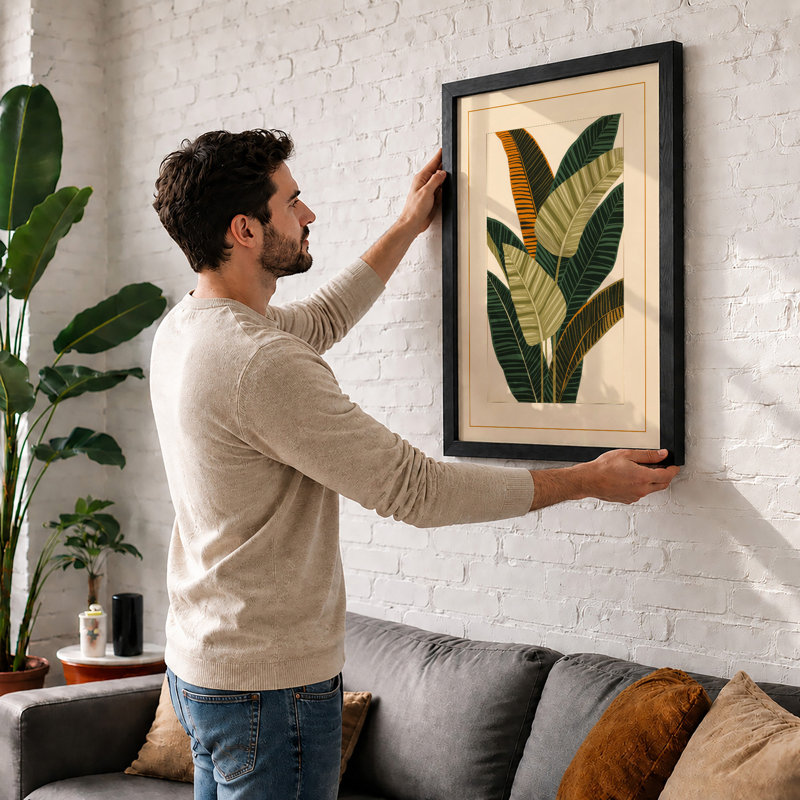 Variegated Leaf Study Botanical - Framed Print, A2 - 59.4 x 42.0 cm, Black