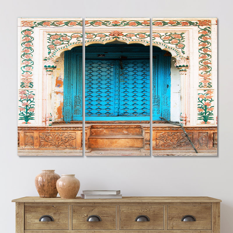 «Blue Traditional Indian Door», reproduction d'art sur toile rétro - PT40725, H 32 po x l 48 po x P 1 po